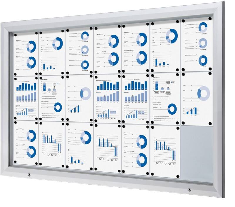 SHOWDOWN Abschließbarer Schaukasten Magnetisch 168,5 (B) x 106,7 (H) cm Silber 21 x DIN A4