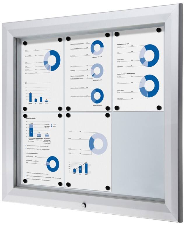 SHOWDOWN Abschließbarer Schaukasten Magnetisch 80,5 (B) x 76 (H) cm Silber 6 x DIN A4