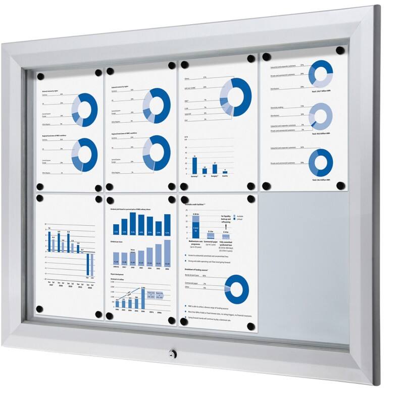 SHOWDOWN Abschließbarer Schaukasten Magnetisch 102,5 (B) x 76 (H) cm Silber 8 x DIN A4