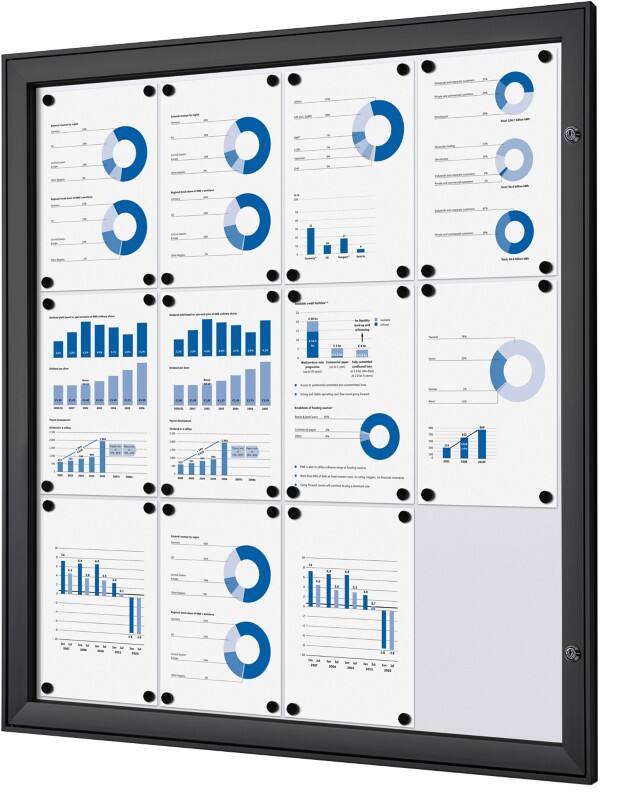 SHOWDOWN Abschließbarer Schaukasten Magnetisch 96,1 (B) x 100,4 (H) cm Schwarz 12 x DIN A4