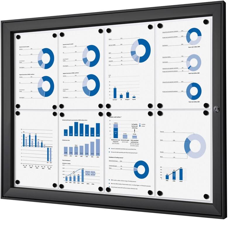 SHOWDOWN Abschließbarer Schaukasten Magnetisch 96,1 (B) x 69,6 (H) cm Schwarz 8 x DIN A4