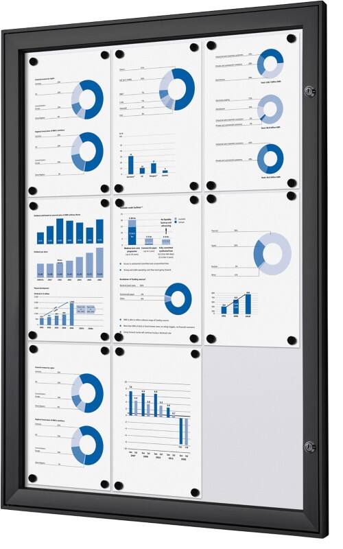SHOWDOWN Abschließbarer Schaukasten Magnetisch 74,1 (B) x 100,4 (H) cm Schwarz 9 x DIN A4