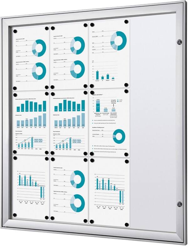 SHOWDOWN Abschließbarer Schaukasten Magnetisch 96,9 (B) x 100,4 (H) cm Silber 12 x DIN A4