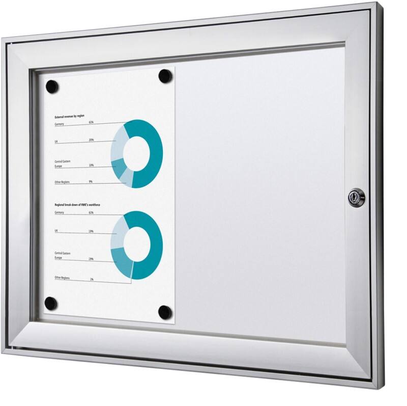SHOWDOWN Abschließbarer Schaukasten Magnetisch 52,1 B x 38,8 H cm Silber 2 x DIN A4