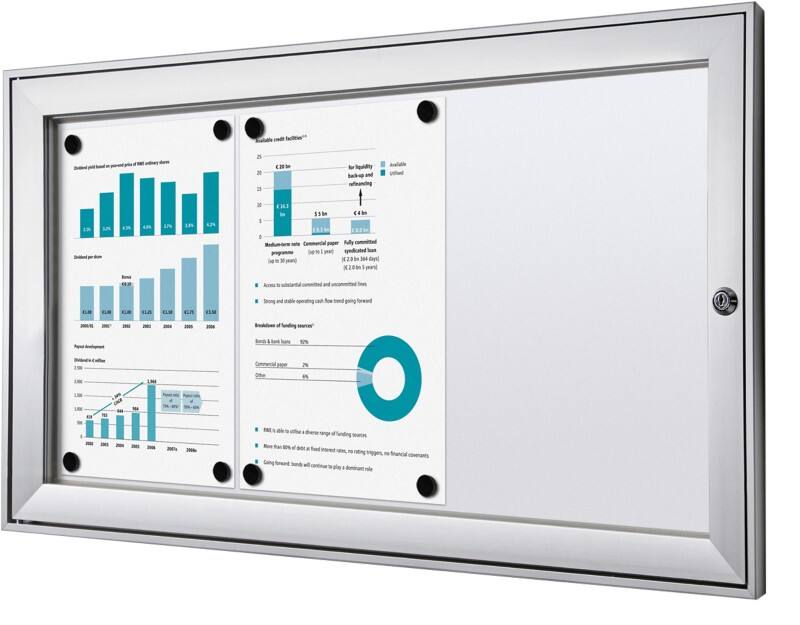 SHOWDOWN Abschließbarer Schaukasten Magnetisch 74,1 B x 38,8 H cm Silber 3 x DIN A4