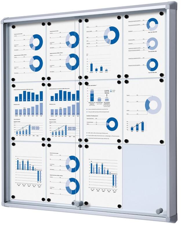 SHOWDOWN Abschließbarer Schaukasten Magnetisch 94 (B) x 98,2 (H) cm Silber 12 x DIN A4