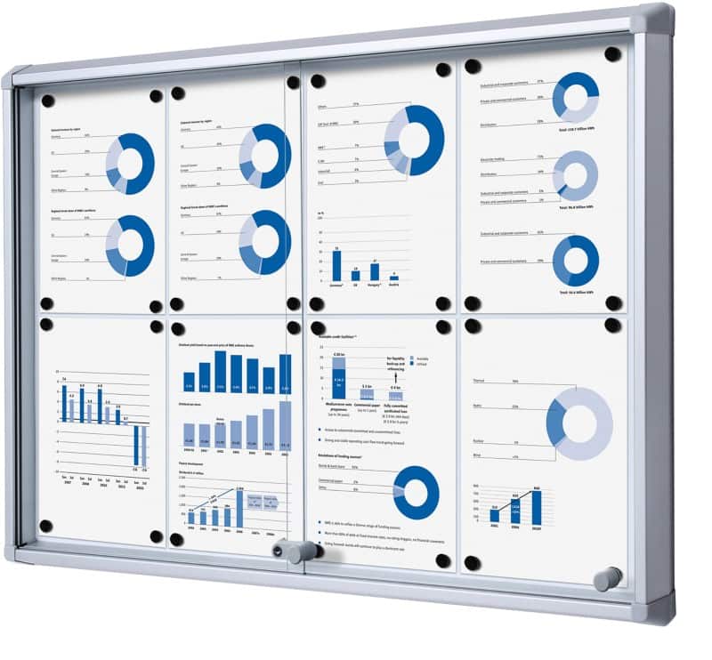 SHOWDOWN Abschließbarer Schaukasten Magnetisch 94 (B) x 67,5 (H) cm Silber 8 x DIN A4