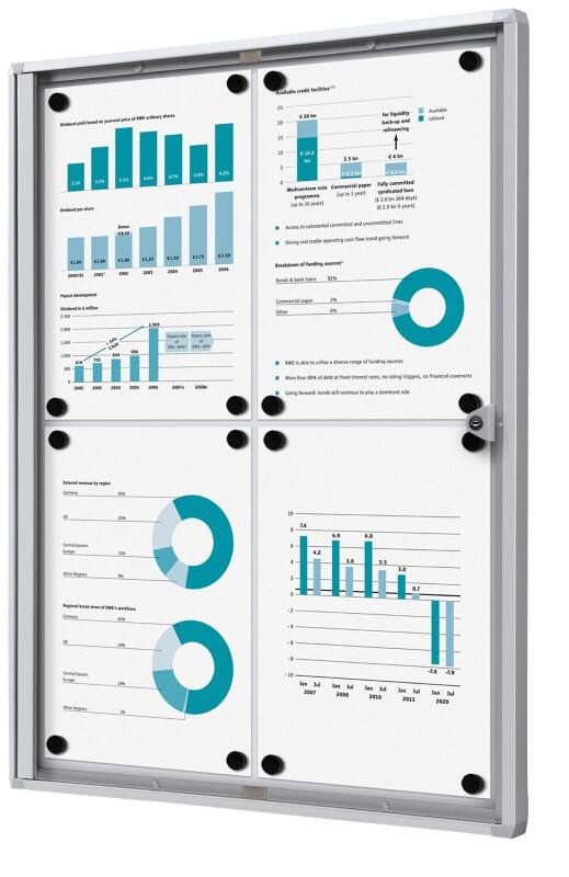 SHOWDOWN Abschließbarer Schaukasten Magnetisch 49,1 (B) x 65,5 (H) cm Silber 4 x DIN A4