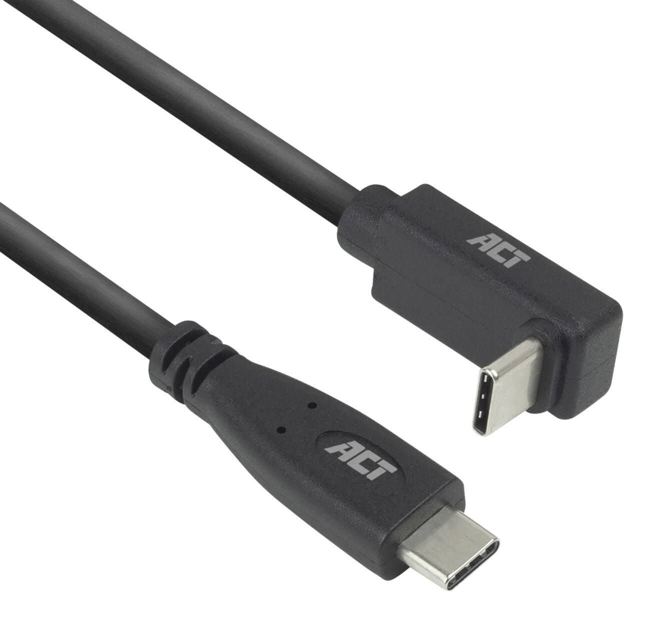 ACT USB-C Kabel 2M gerade bis nach oben/unten gewinkelt USB 3.0 10Gbps 60W Schwarz