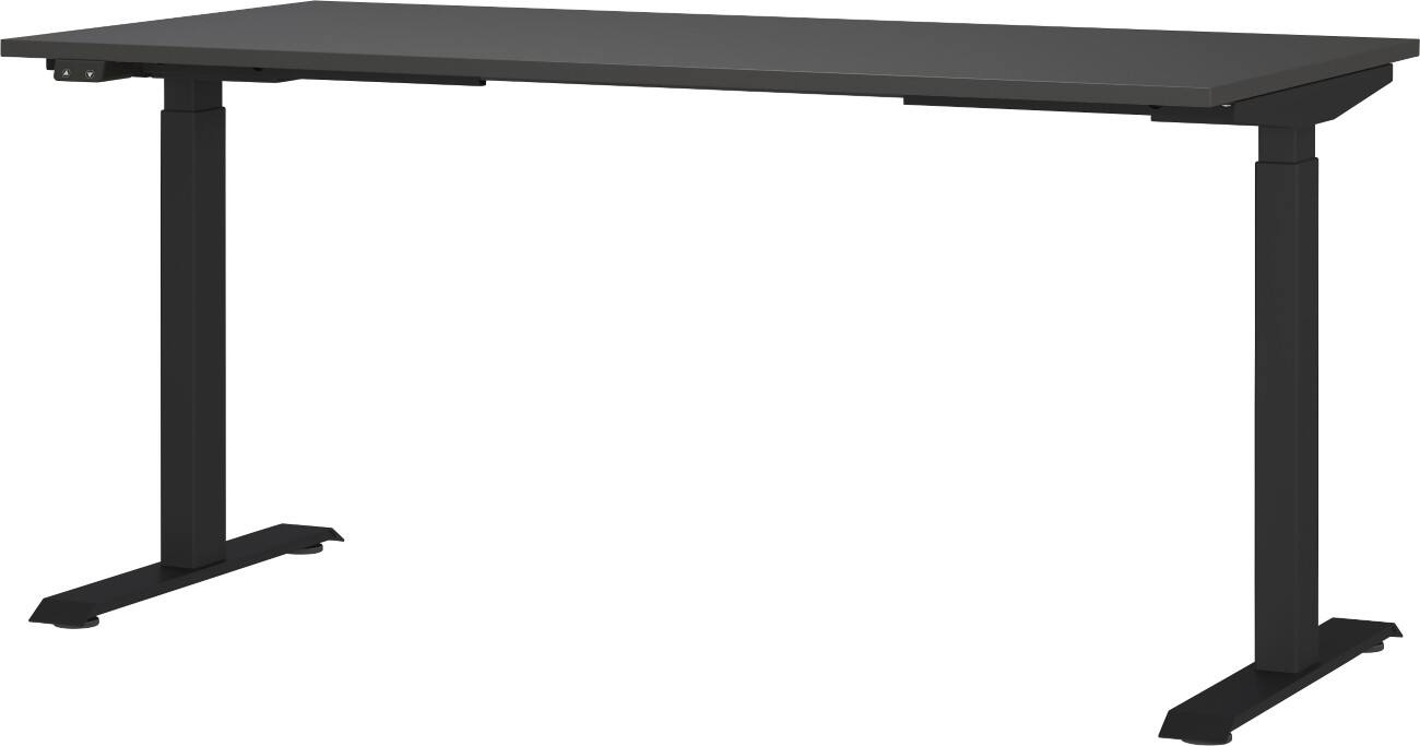 GERMANIA GW-Mailand Höhenverstellbarer Sitz-Stehschreibtisch Graphit T-Fuß 1.600 (B) x 800 (T) x 1.200 (H) mm Spanplatte, Metall