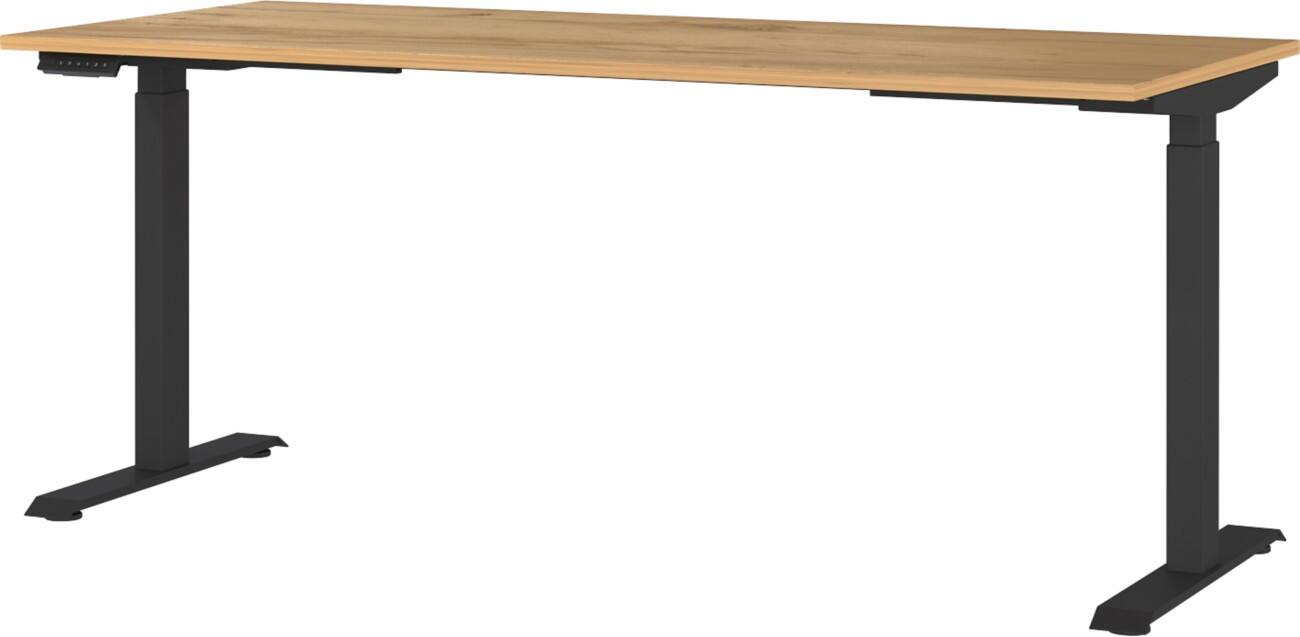 GERMANIA GW-Mailand Höhenverstellbarer Sitz-Stehschreibtisch Eiche T-Fuß 1.800 (B) x 800 (T) x 1.200 (H) mm Metall, Spanplatte