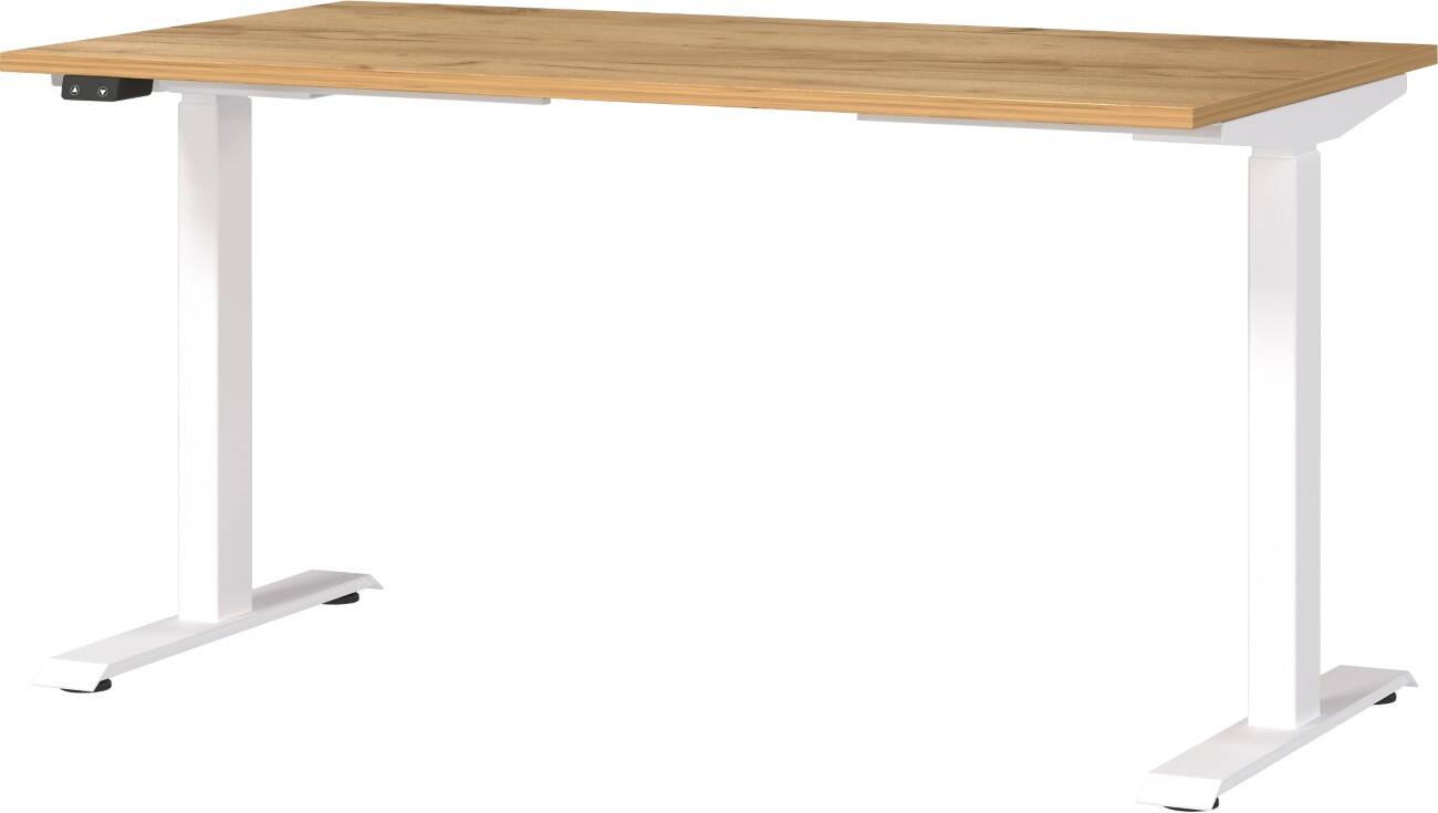 GERMANIA GW-Mailand Höhenverstellbarer Sitz-Stehschreibtisch Eiche T-Fuß 1.400 (B) x 800 (T) x 1.200 (H) mm Metall, Spanplatte