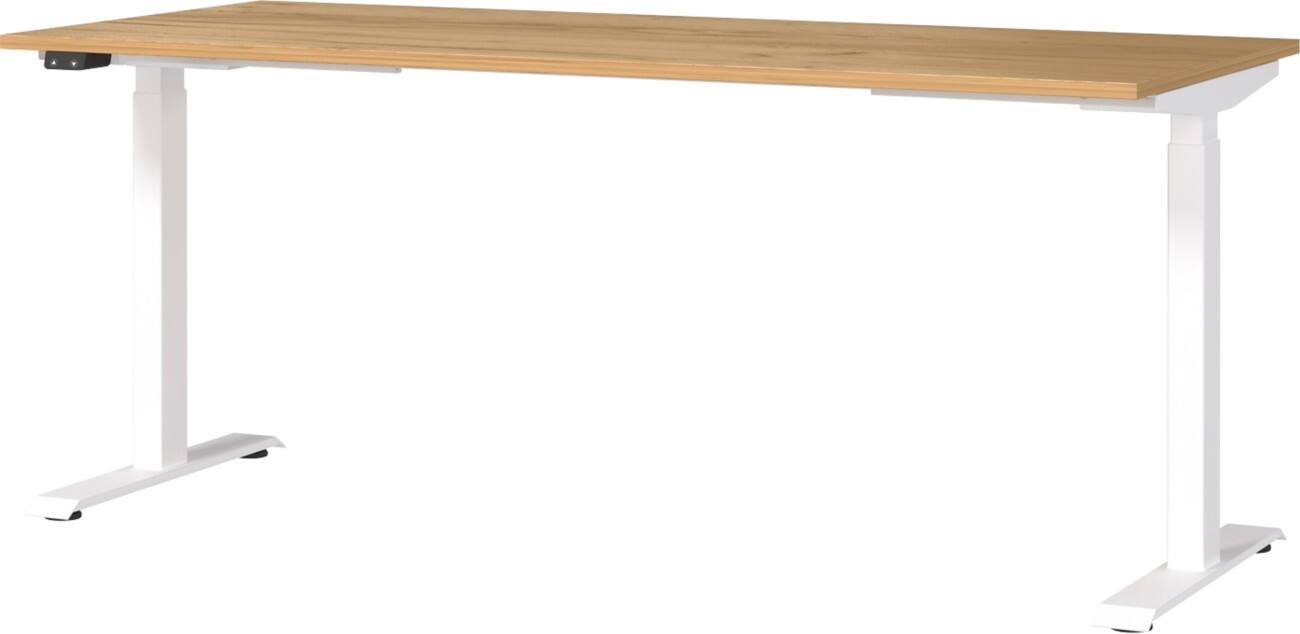 GERMANIA GW-Mailand Höhenverstellbarer Sitz-Stehschreibtisch Eiche T-Fuß 1.800 (B) x 800 (T) x 1.200 (H) mm Metall, Spanplatte
