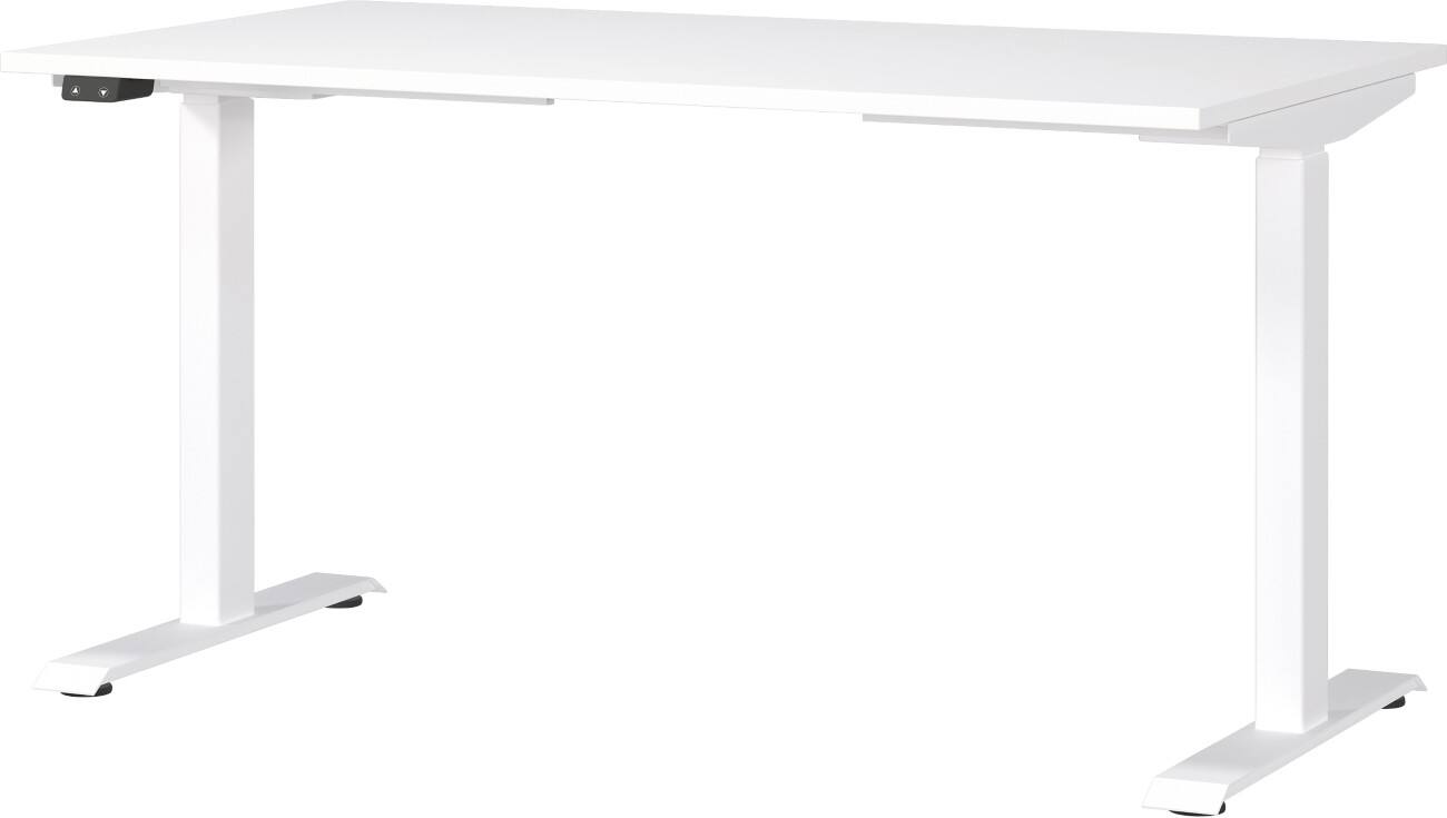 GERMANIA GW-Mailand Höhenverstellbarer Sitz-Stehschreibtisch Weiß T-Fuß 1.400 (B) x 800 (T) x 1.200 (H) mm Metall, Spanplatte