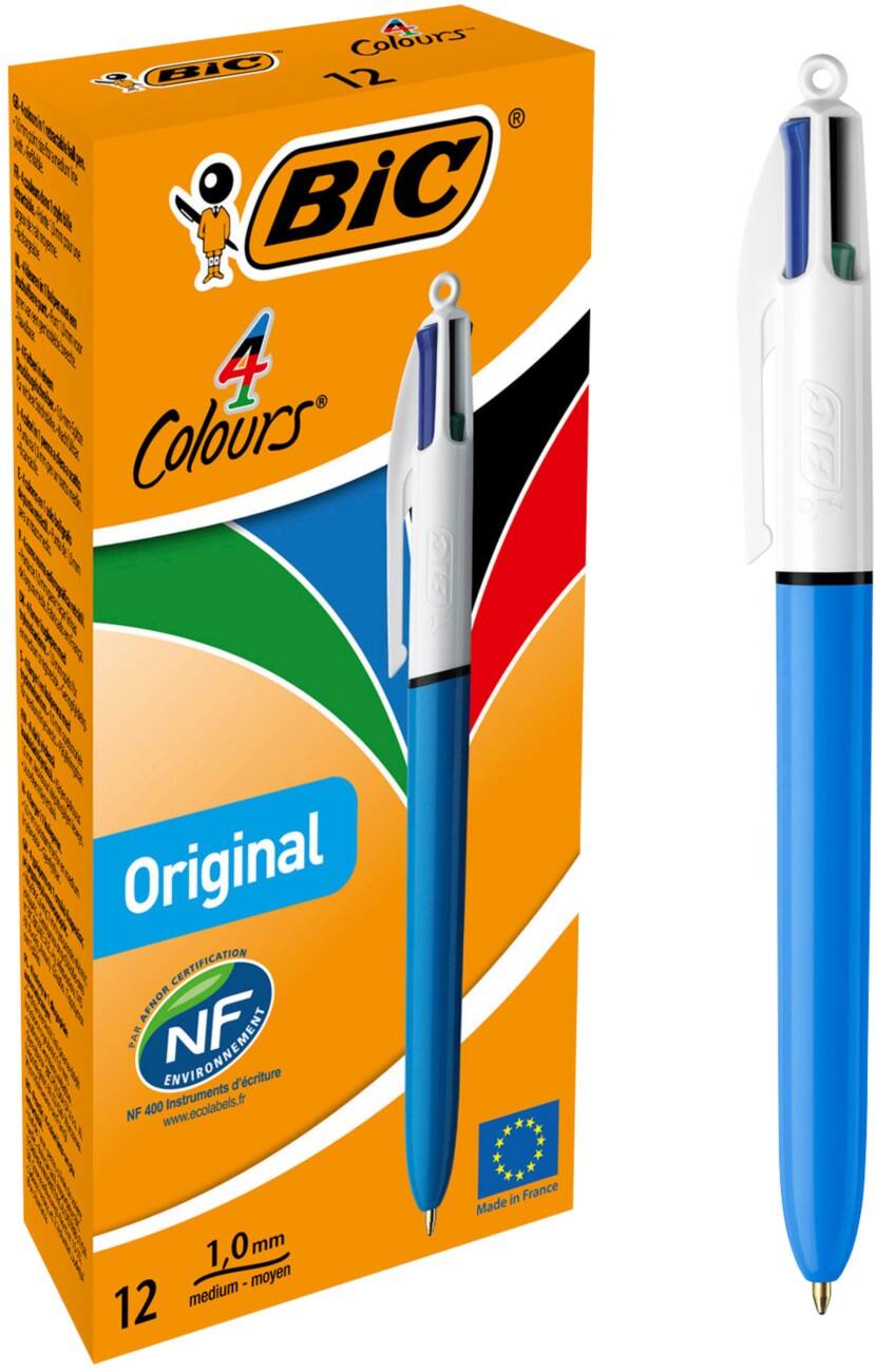 BIC 4 Colours Kugelschreiber Blau, Grün, Rot, Schwarz Mittel 0,4 mm Nachfüllbar 12 Stück