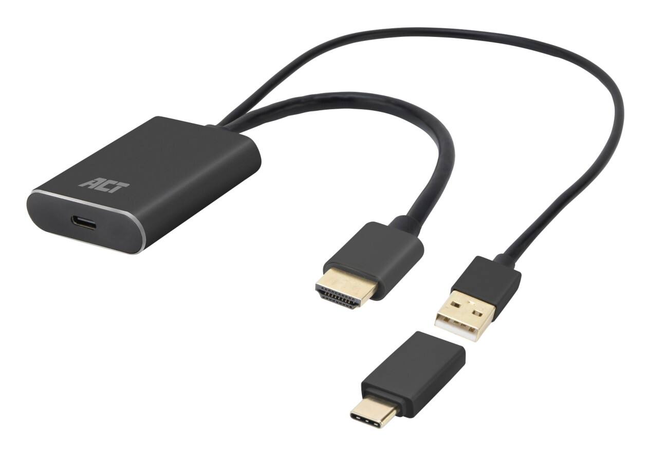 ACT DisplayPort 1.2 HDMI Premium High Speed Adapter DP-Alternate-Mode Chipset LT6711A HDMI-Stecker auf USB-C-Buchse 0,25 m Schwarz
