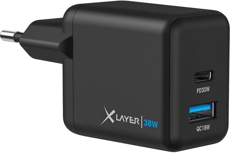 XLayer Ladegerät 38 W 1 x USB-C 30 W, 1 x USB-A QC 18 W Schwarz