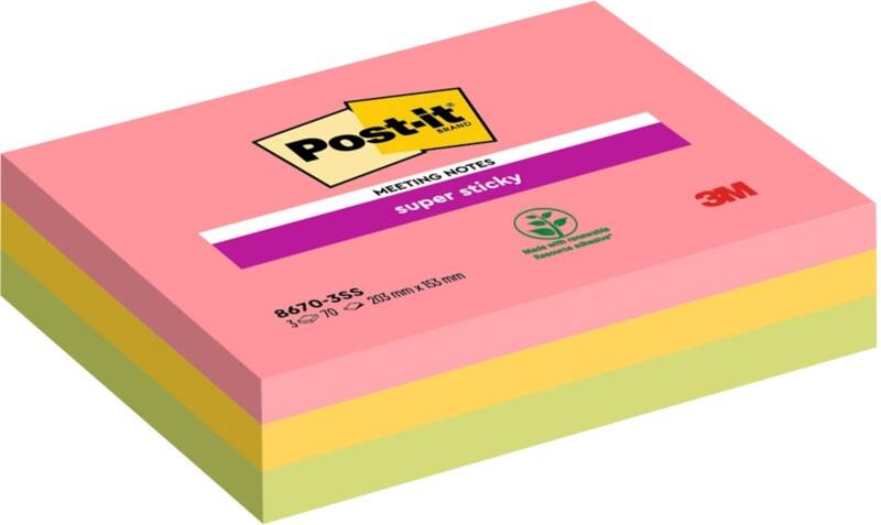 Post-it Super Sticky Haftnotizen 203 x 152 mm Färbig sortiert Packung mit 3 Blöcken à 70 Blatt