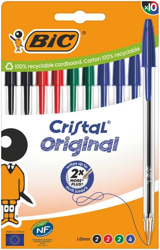 BIC Cristal Original Kugelschreiber Medium 0,4 mm Färbig sortiert 10 Stück