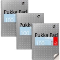 Pukka Metallics Notizbuch DIN A4 Kariert Doppeldraht Seitlich gebunden Karton Hardback Grau Gelocht  100 Seiten 3 Stück à 100 Blatt