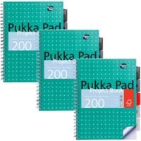 Pukka Metallics Notizbuch DIN A4 Kariert Doppeldraht Seitlich gebunden Polypropylen Hardback Grün Nicht gelocht  200 Seiten 3 Stück à 200 Blatt