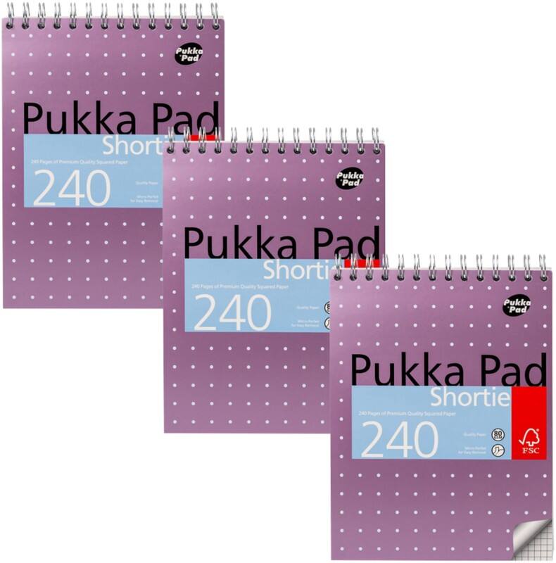 Pukka Metallics Notizblock Kariert Doppeldraht Oben gebunden Karton Hardback Violett Gelocht  240 Seiten 3 Stück à 240 Blatt