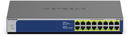 NETGEAR Switch GS516PP Unmanaged Gigabit Ethernet (10/100/1000) Power over Ethernet (PoE) Blau, Grau