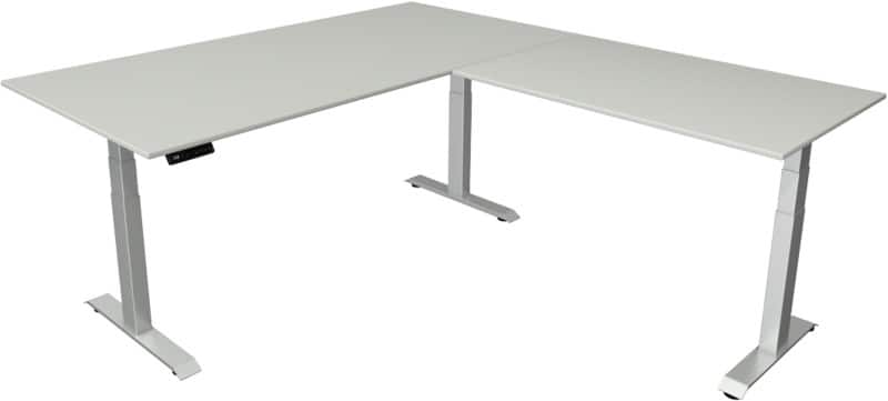 Kerkmann Elektronisch Höhenverstellbar Sitz-Stehschreibtisch Hellgrau T-Fuß 2.000 (B) x 2.200 (T) x 1.290 (H) mm Metall, Holz