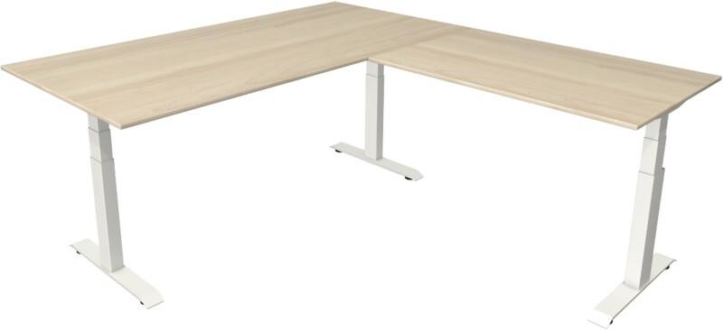 Kerkmann Elektronisch Höhenverstellbar Sitz-Stehschreibtisch Ahorn T-Fuß 2.000 (B) x 2.200 (T) x 1.290 (H) mm Metall, Holz