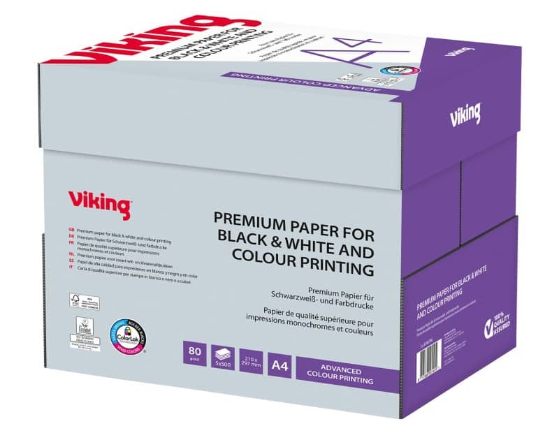 Viking Advanced Colour Printing DIN A4 Druckerpapier 80 g/m² Glatt Hochweiß 169 CIE 5 Pack à 500 Blatt