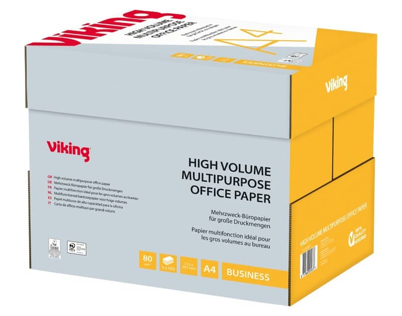 Viking Business DIN A4 Druckerpapier 80 g/m² Glatt Hochweiß 161 CIE 5 Pack à 500 Blatt