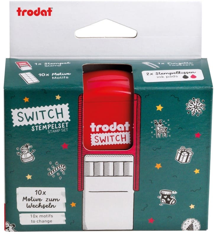 Trodat 4922 Stempel Switch Weihnachtsmotive Deutsch Rot 10,3 x 4,1x 7,9 cm