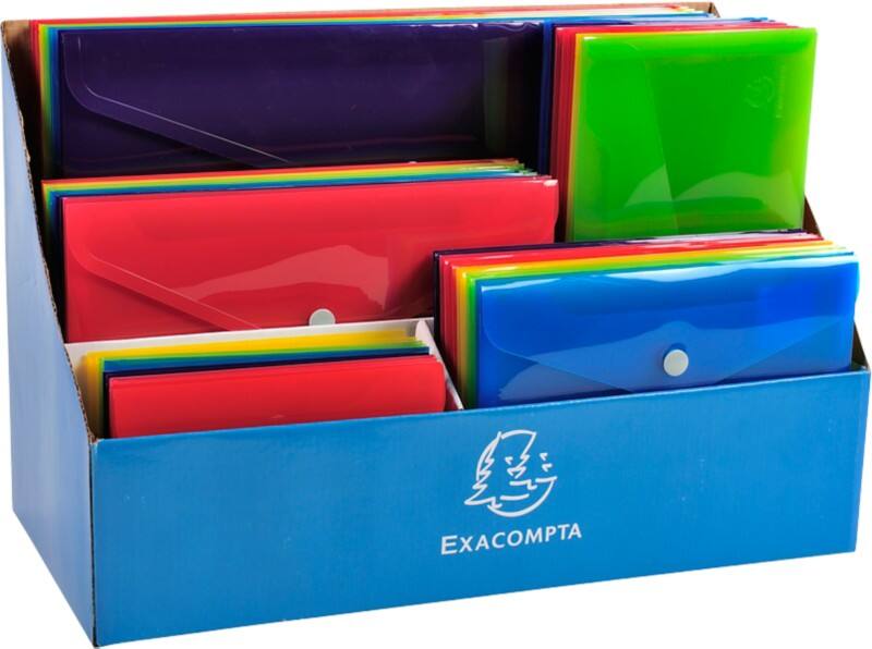 Exacompta Iderama PP Dokumentenmappe + Display 34480E Druckknopf PP (Polypropylen) Hoch und Quer 17 (B) x 24 (T) x 37 (H) cm Farbig sortiert 60 Stück
