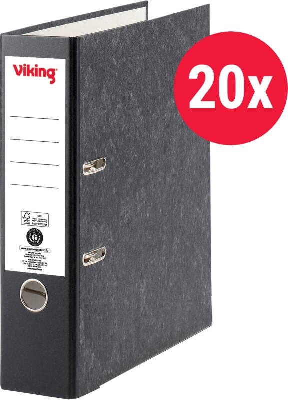 Viking Breit Ordner A4 hoch 80 mm Schwarz 2 Ringe 6180 Pappkarton Wolkenmarmor Hochformat  20 Stück