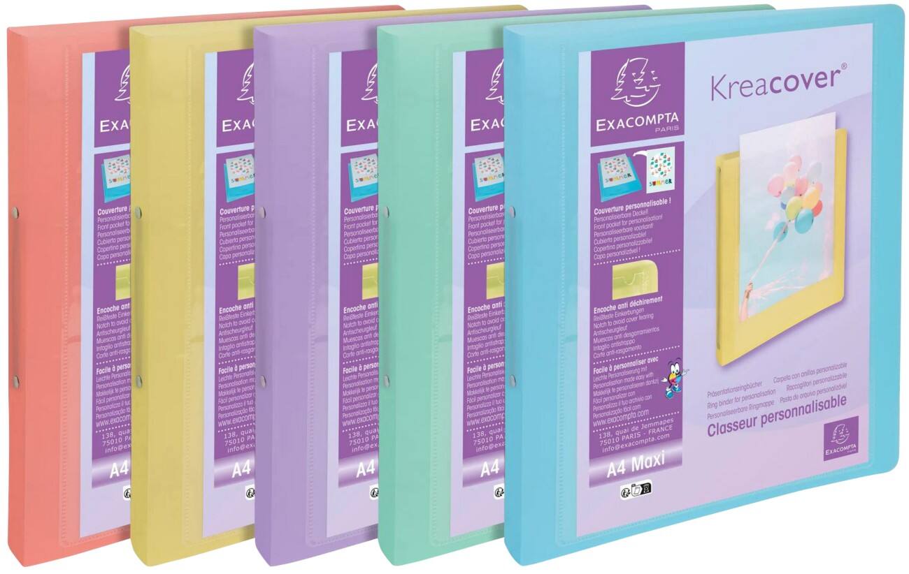 Exacompta KreaCover Pastel 30 mm Ringbuch PP (Polypropylen) A4+ 2-Ring Farbig sortiert 54779E 15 Stück