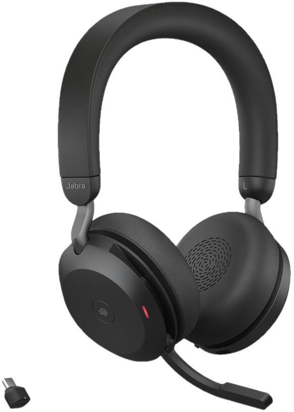 Jabra Evolve2 75 Link390 Kabelloses Over-the-Head-Headset mit USB-Anschluss Bluetooth und aktiver Geräuschunterdrückung Stereo, Schwarz