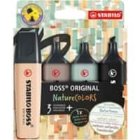 STABILO BOSS ORIGINAL Textmarker Schwarz, Erdgrün, Beige, Warmgrau Breite Keilspitze 4 Stück