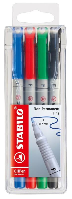 STABILO OHPen universal Folienstift Fein Filzspitze 0.7 mm Färbig sortiert 4 Stück