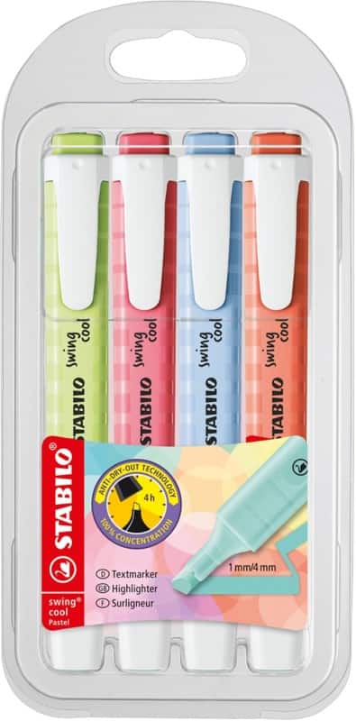 STABILO Swing Cool 275/4-08-1 Textmarker Färbig sortiert  Breit Keilspitze  -   4 Stück 