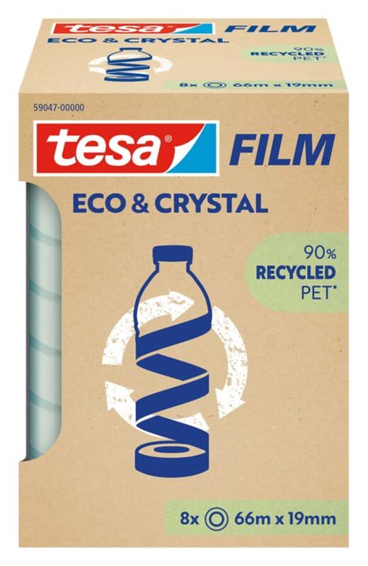 tesa Klebeband tesafilm eco & crystal 59044 Transparent 19 mm (B) x 66 m (L) PET-Folie (Polyethylenterephthalat) 64% Recycelt 64% Recycelt 8 Stück