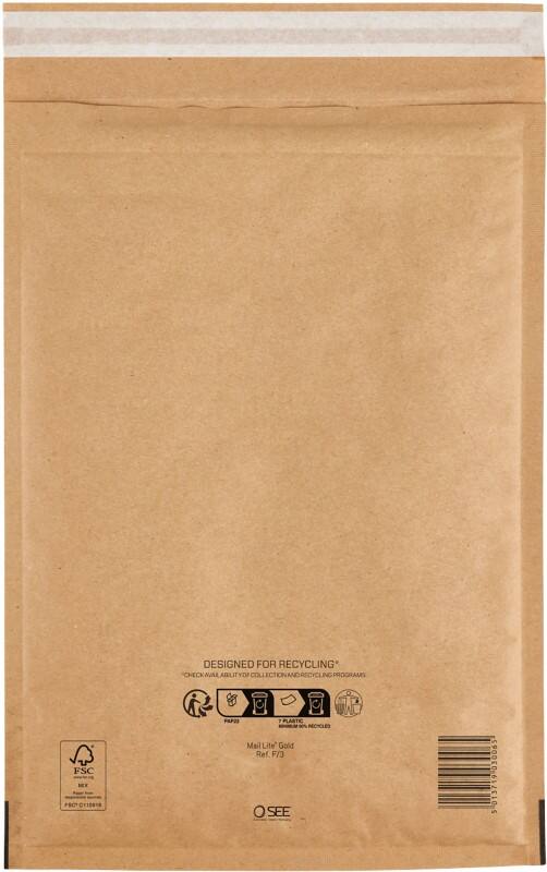Mail Lite Luftpolster-Versandtaschen F/3 Gold Ohne Fenster Abziehstreifen 100 Stück
