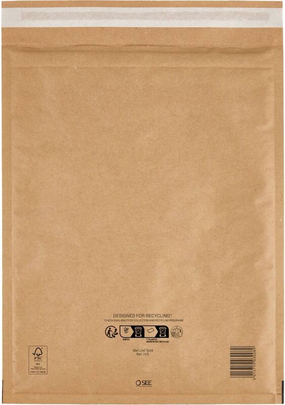 Mail Lite Luftpolster-Versandtaschen H/5 Gold Ohne Fenster Abziehstreifen 100 Stück