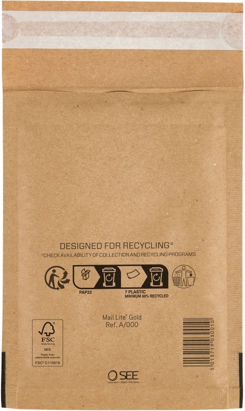 Mail Lite Luftpolster-Versandtaschen A/000 Gold Ohne Fenster Abziehstreifen 200 Stück