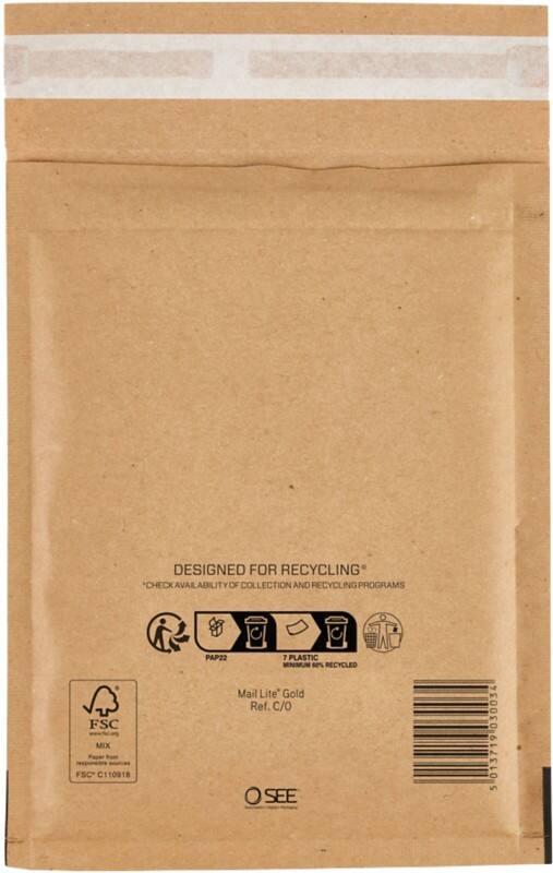 Mail Lite Luftpolster-Versandtaschen C/0 Gold Ohne Fenster Abziehstreifen 200 Stück