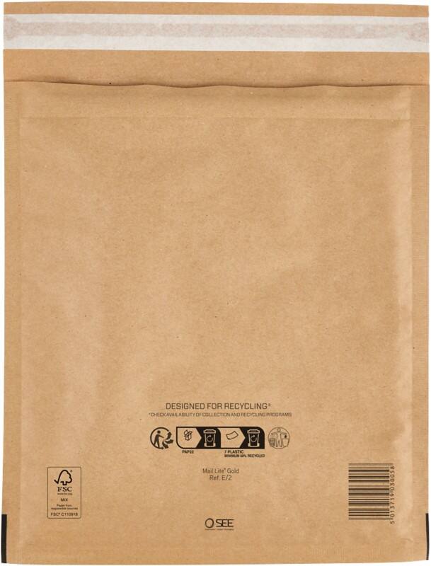 Mail Lite Luftpolster-Versandtaschen E/2 Gold Ohne Fenster Abziehstreifen 200 Stück