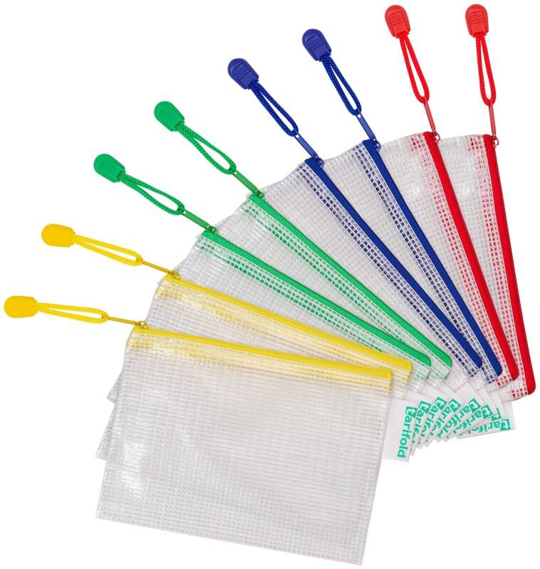 Djois Aufbewahrungstaschen DIN A6 Reißverschluss PVC (Polyvinylchlorid) Querformat 16 (B) x 18,5 (T) x 2,5 (H) cm Farbig Sortiert 8 Stück