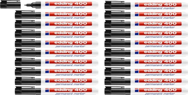 edding 400 Permanentmarker Feine Rundspitze 1 mm Schwarz Nachfüllbar Wasserbeständig 16 + 4 gratis