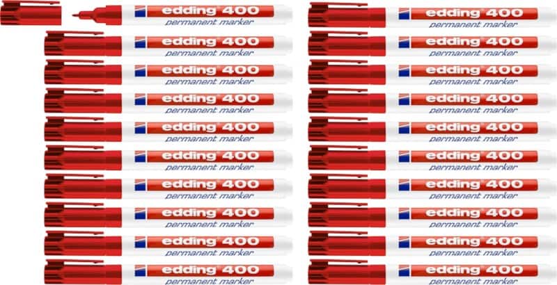 edding 400 Permanentmarker Feine Rundspitze 1 mm Rot Nachfüllbar Wasserbeständig 16 + 4 gratis