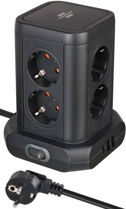 Brennenstuhl Steckdosenturml 8-fach mit 2x USB A & 1x USB C Power Delivery 2m schwarz