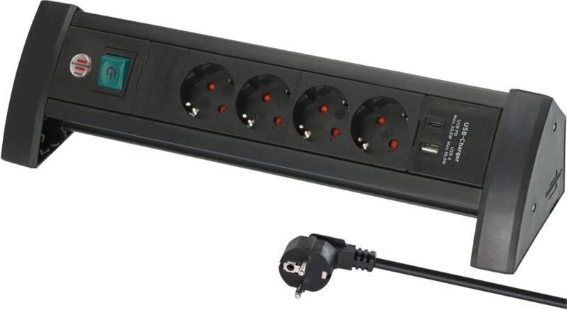 Brennenstuhl Premium Office-Line Verlängerungskabel 4-fach mit 1x USB A & 1x USB C Power Delivery 1,8m schwarz